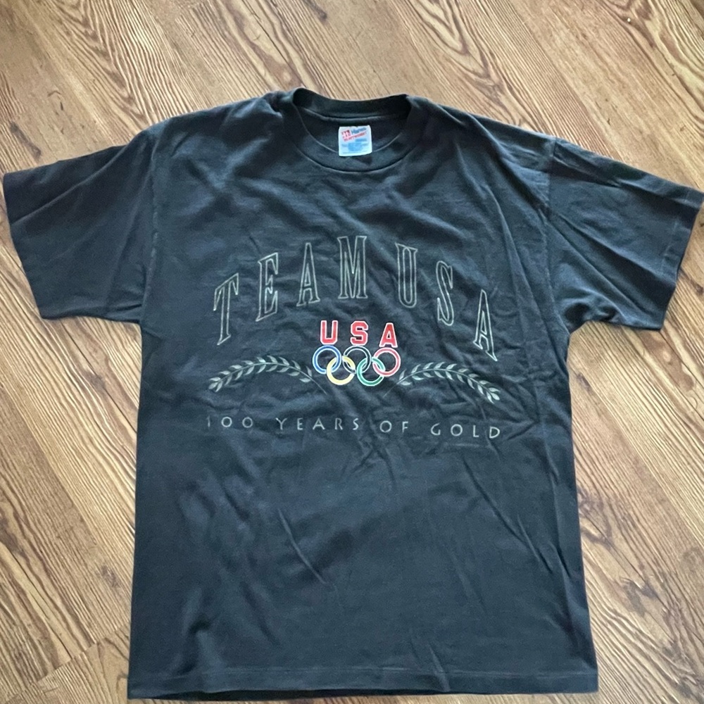 Vintage Olympics Sports Team USA 100 Years Of Gold Black Hanes T-Shirt Large